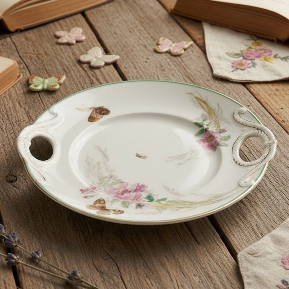 Haviland Limoges Cake Serving Plate, Vintage Double-Handled Porcelain Serveware